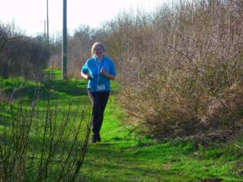 Linda enjoying the long grassy track run