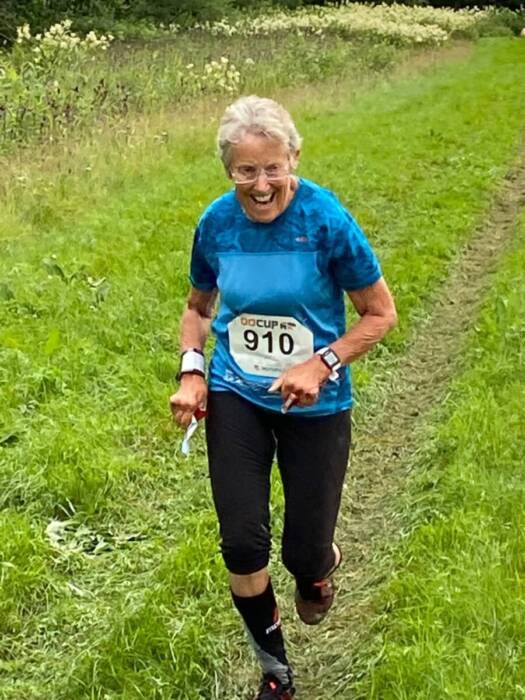 Rosie crossing the finish at OO cup