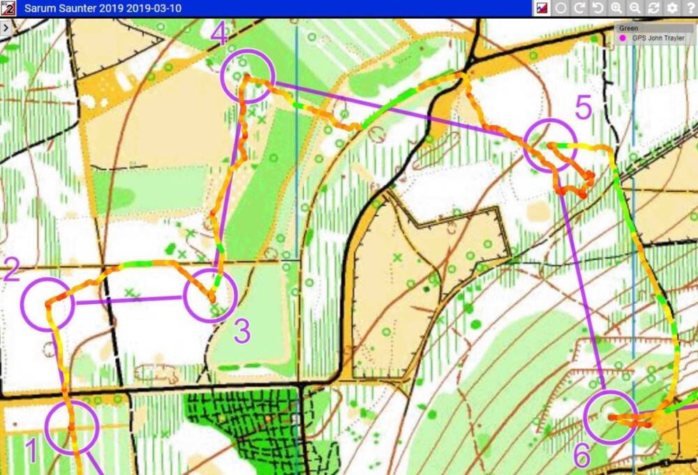 John Trayler's GPS- speed denoted by traffic light colours